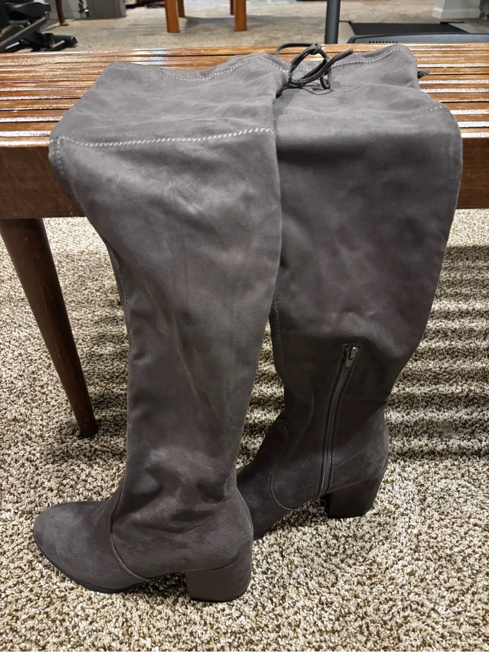 Gray Suede Over-the-Knee Boot